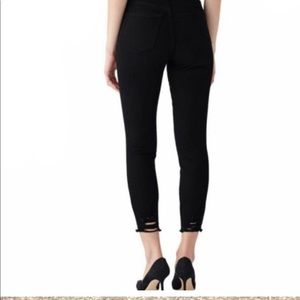 DL1961 Farrow Cropped High Rise Instasculpt Stretch Skinny Black Chewed Hem 30